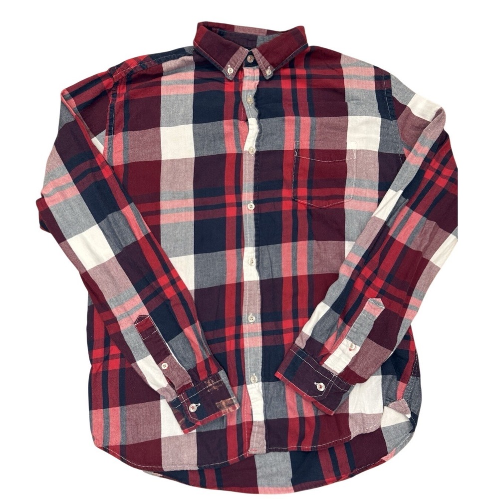 Aeropostale Mens Red Blue Plaid Long Sleeve Button Down Shirt Size M